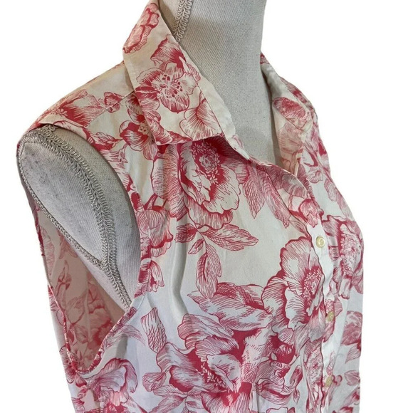 Charter Club Tailored Fit Button Up Tank Plus Size 16 Pink White Floral Pattern - Picture 6 of 8
